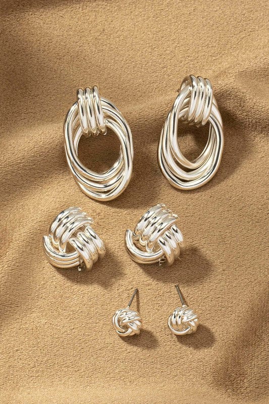 Premium trio metal knot and hoop earrings