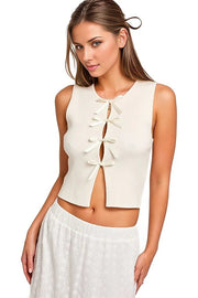 LE LIS Shirts & Tops CREAM / XS Satin Bow Detail Sleeveless Sweater Top