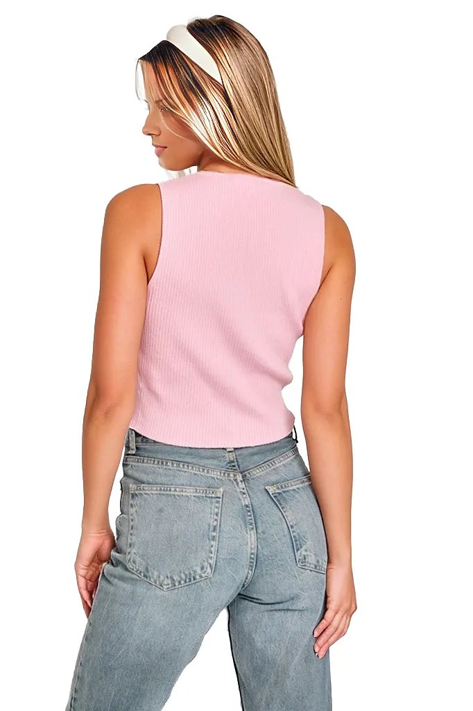 Satin Bow Detail Sleeveless Sweater Top