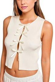 Satin Bow Detail Sleeveless Sweater Top