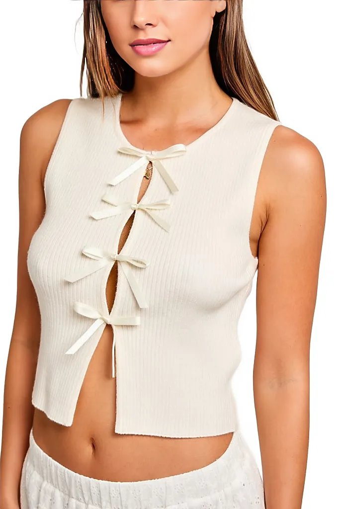 LE LIS Shirts & Tops Satin Bow Detail Sleeveless Sweater Top