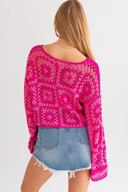 Lynleigh Long Sleeve Crochet Short Sweater Top