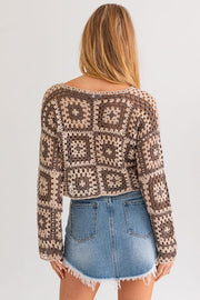 Lynleigh Long Sleeve Crochet Short Sweater Top