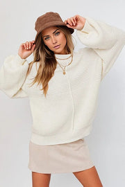 WHITE / XS Ribbed Knitted Sweater