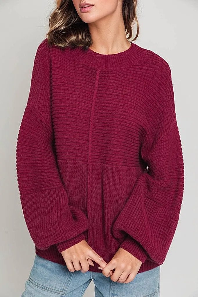 WINE / XS Ribbed Knitted Sweater