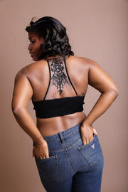 Curvy Size Tattoo Mesh Racerback Bralette