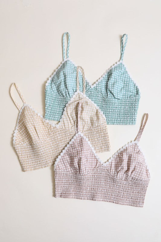 Leto Accessories Bras Plus Size Gingham Smocked Bralette