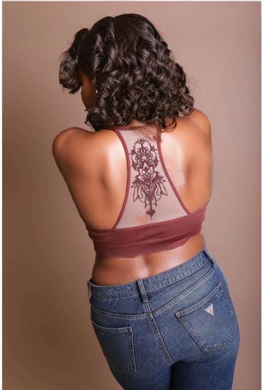 Curvy Size Tattoo Mesh Racerback Bralette