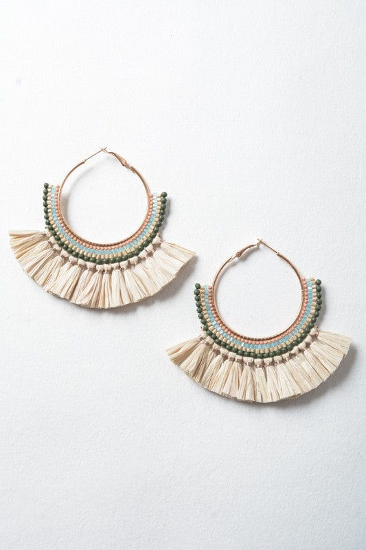 Leto Accessories Earrings As Shown / Default Nature Girl Natural Bead and Raffia Fan Hoop Earrings