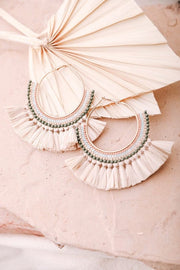 Leto Accessories Earrings As Shown / Default Nature Girl Natural Bead and Raffia Fan Hoop Earrings