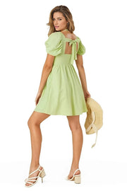 Lilou Casual Dresses Green / S Tie back dress with puff sleeves