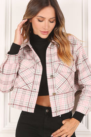 Lilou Pink plaid / S Plaid crop jacket