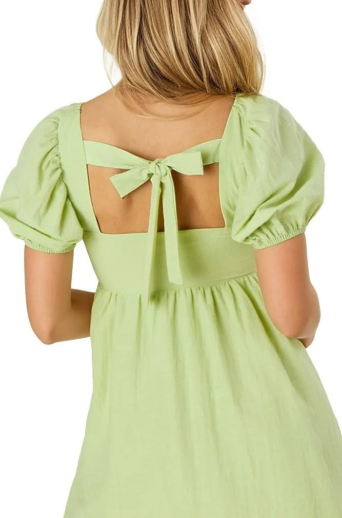 Tie back dress with puff sleeves