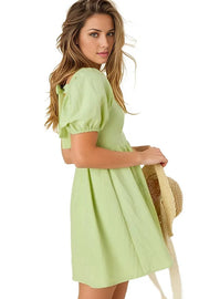 Tie back dress with puff sleeves