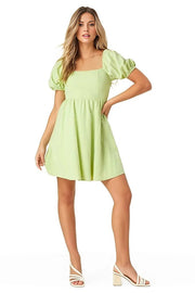 Tie back dress with puff sleeves