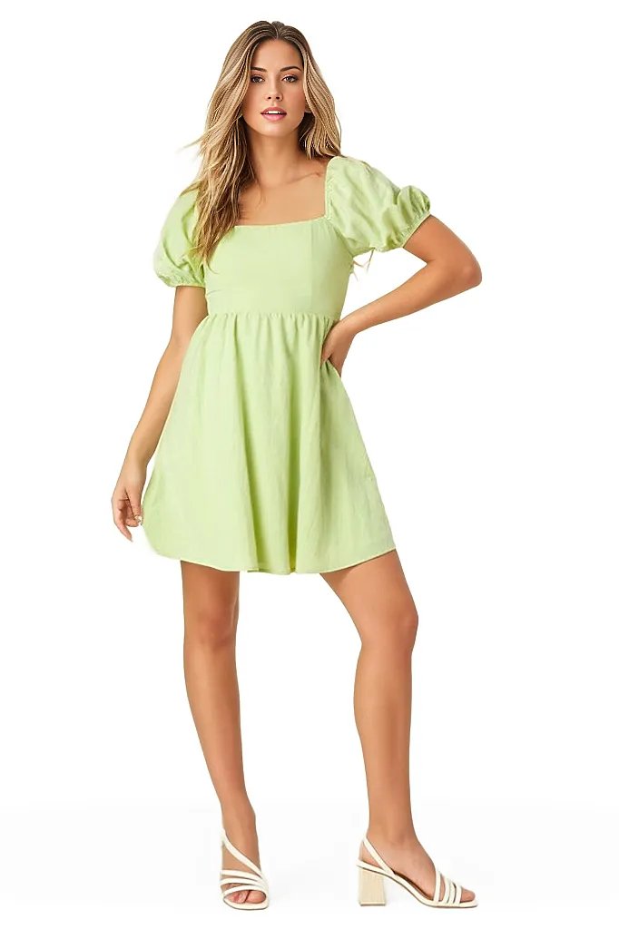 Tie back dress with puff sleeves