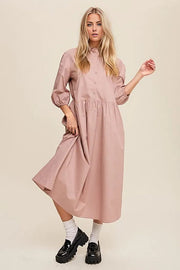 Tessa Button Front Puff Sleeve Babydoll Maxi Dress