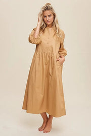 Tessa Button Front Puff Sleeve Babydoll Maxi Dress