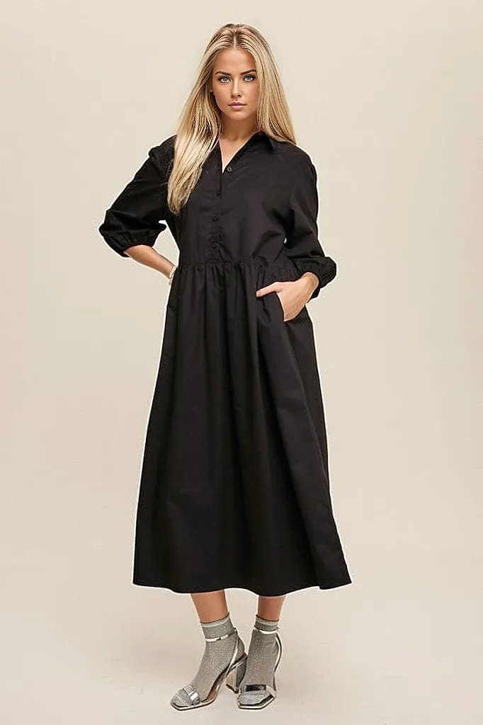 Tessa Button Front Puff Sleeve Babydoll Maxi Dress