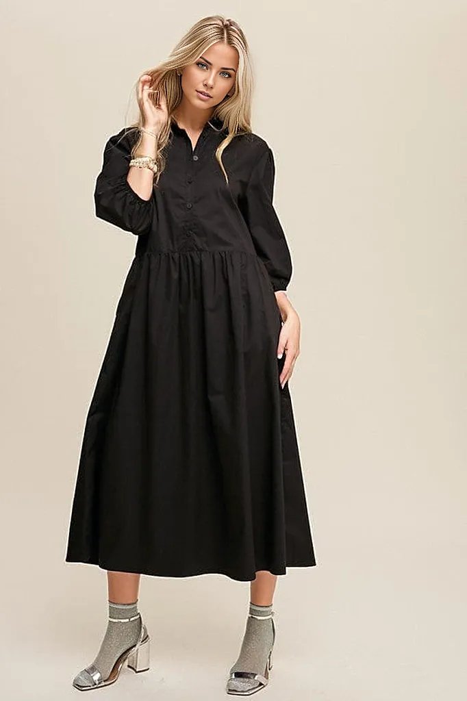 Tessa Button Front Puff Sleeve Babydoll Maxi Dress