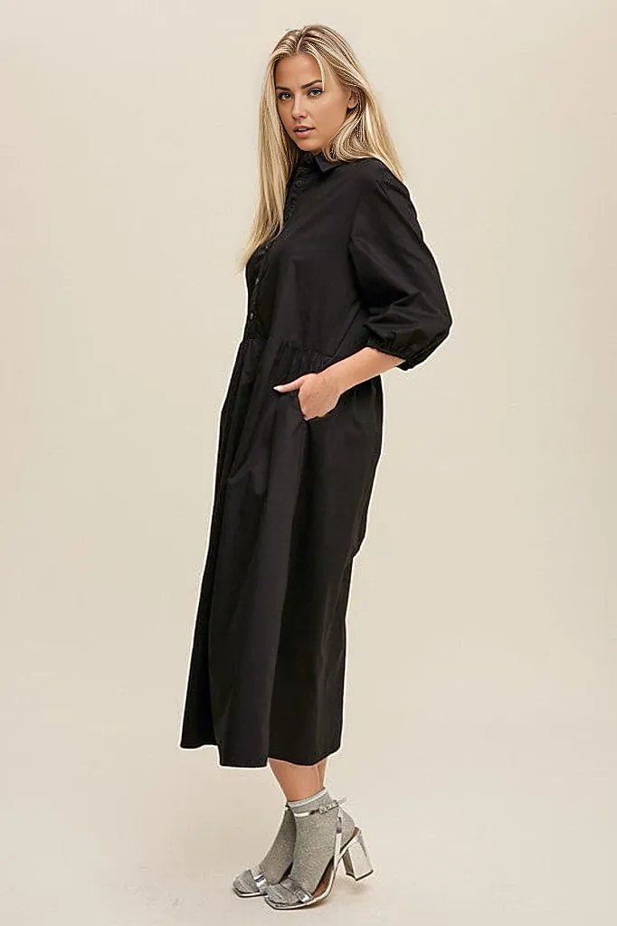 Tessa Button Front Puff Sleeve Babydoll Maxi Dress