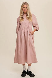 Tessa Button Front Puff Sleeve Babydoll Maxi Dress