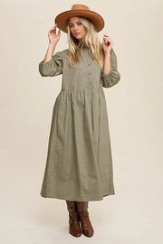 Tessa Button Front Puff Sleeve Babydoll Maxi Dress