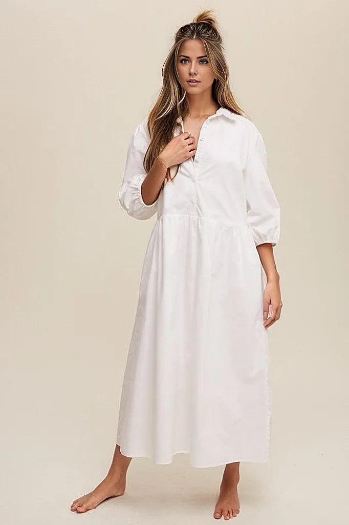 Tessa Button Front Puff Sleeve Babydoll Maxi Dress