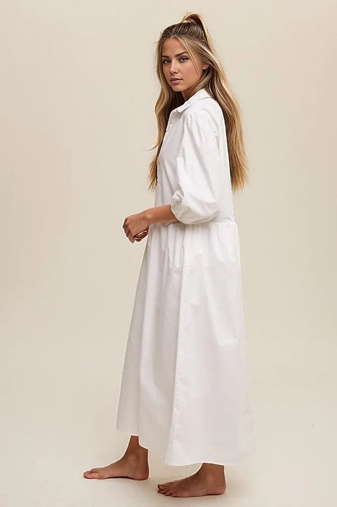 Tessa Button Front Puff Sleeve Babydoll Maxi Dress