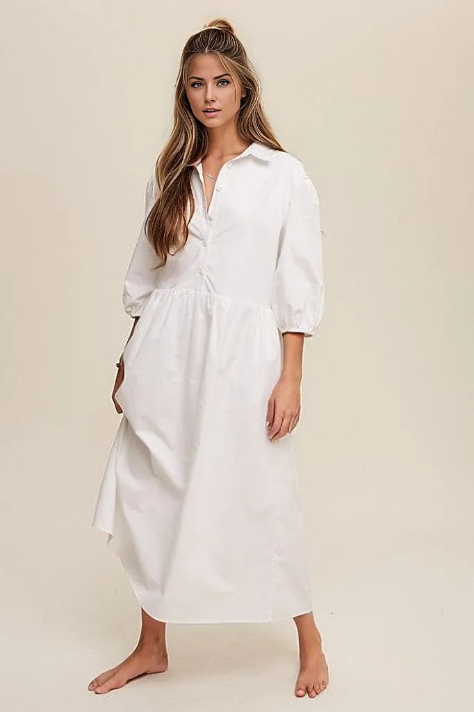 Tessa Button Front Puff Sleeve Babydoll Maxi Dress