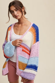 Listicle Sweaters & Cardigans/Cardigans Lavender Multi / S Hand Knit Multi Striped Cardigan