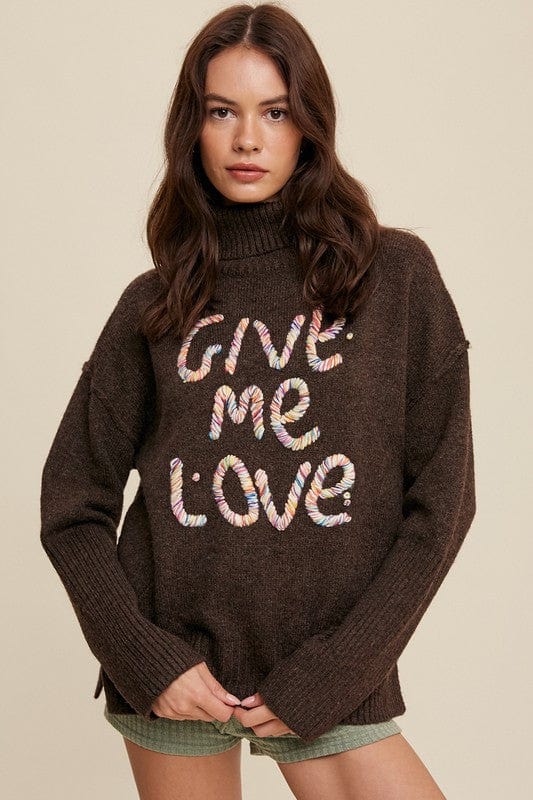 Mocha / S Give Me Love Stitched Mock Neck Sweater