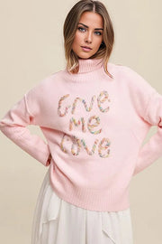 Give Me Love Stitched Mock Neck Sweater