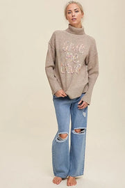 Give Me Love Stitched Mock Neck Sweater