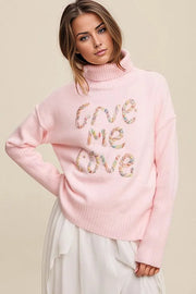 Give Me Love Stitched Mock Neck Sweater