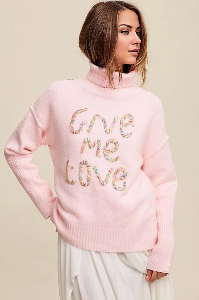 Give Me Love Stitched Mock Neck Sweater