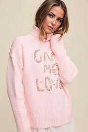 Give Me Love Stitched Mock Neck Sweater