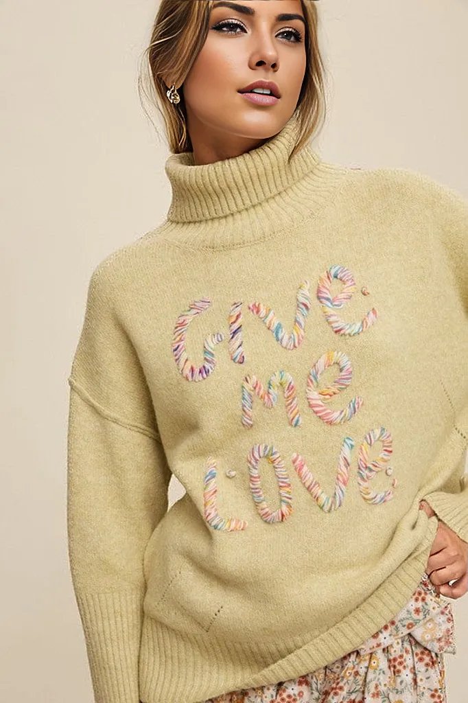 Give Me Love Stitched Mock Neck Sweater