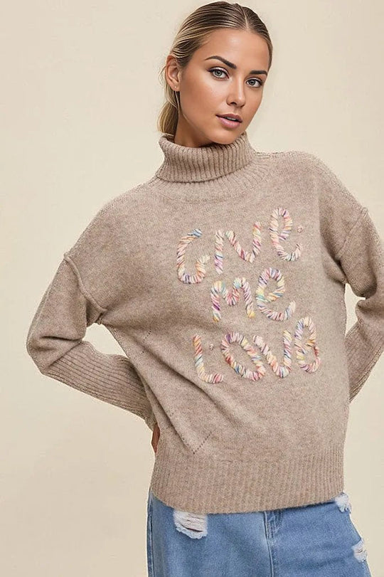 Give Me Love Stitched Mock Neck Sweater