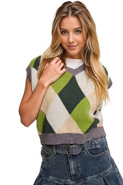 Listicle Vests Argyle Cropped Sweater Vest