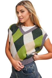 Listicle Vests Argyle Cropped Sweater Vest