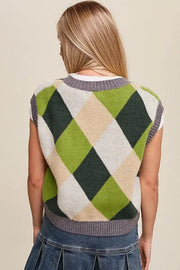 Listicle Vests Argyle Cropped Sweater Vest