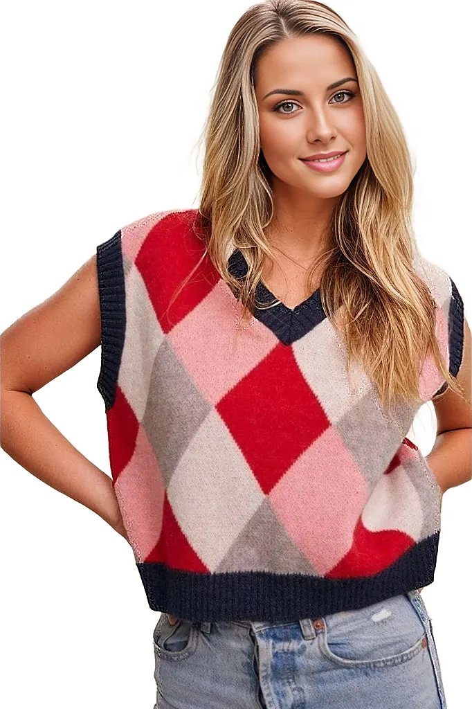 Listicle Vests Argyle Cropped Sweater Vest