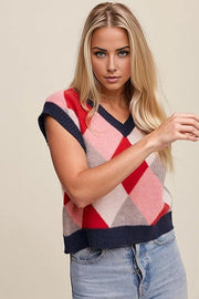 Listicle Vests Argyle Cropped Sweater Vest