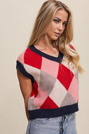 Listicle Vests Argyle Cropped Sweater Vest