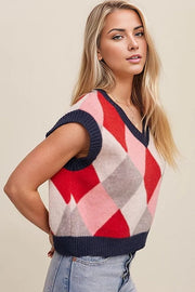 Listicle Vests Argyle Cropped Sweater Vest