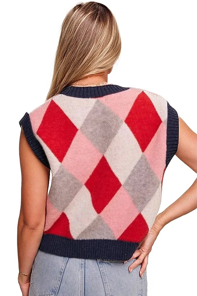 Listicle Vests Argyle Cropped Sweater Vest