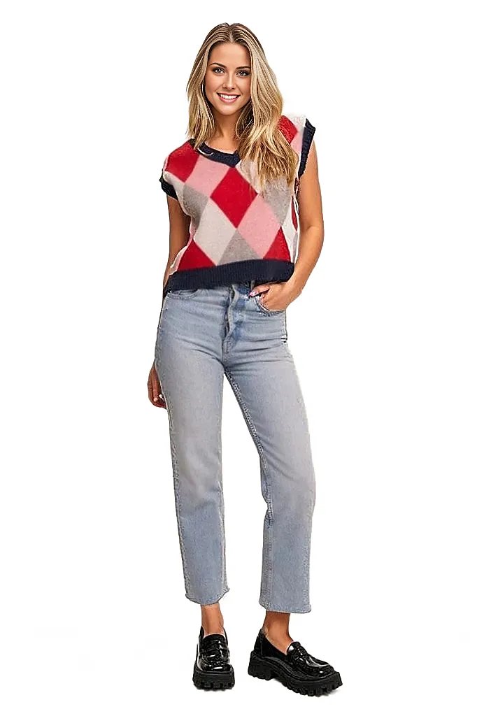 Listicle Vests Argyle Cropped Sweater Vest