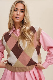 Listicle Vests Argyle Cropped Sweater Vest