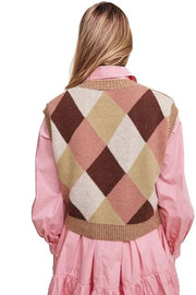 Listicle Vests Argyle Cropped Sweater Vest